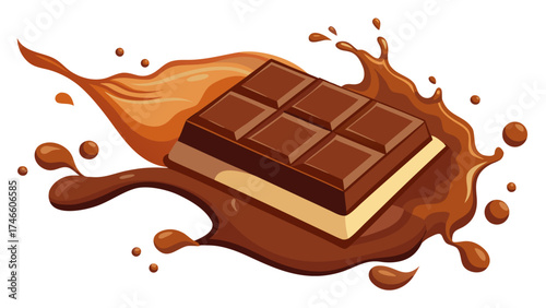 Delicious chocolate bar splashing into liquid chocolate