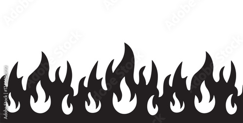 Black flame silhouette border vector for fire, energy, and burning danger graphic illustration