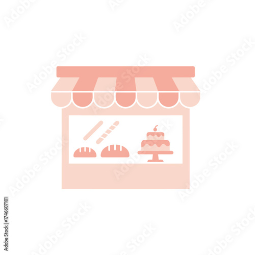 Minimalist Storefront of Bakery with Bread and Cake Pastries Icon
