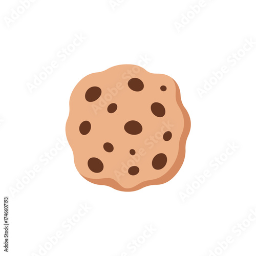 Flat Design Chocolate Chip Cookie with Shadow for Sweet Treat Icon