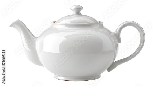 White teapot ceramic kitchenware tea serving pot elegant tableware beverage container isolated on white background