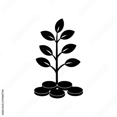 Plant growing from pile of coins