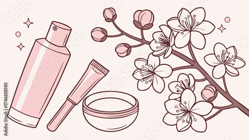 Beauty and Skincare Product Set with Floral Accents.