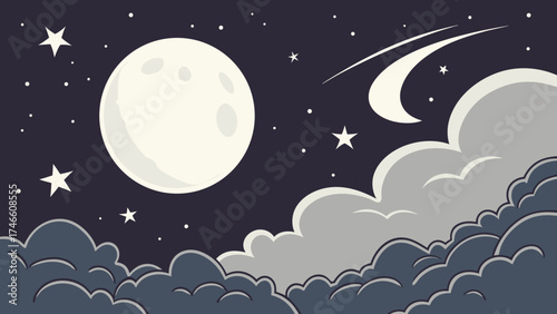 Night Sky with Moon and Clouds.