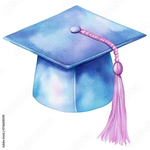 A blue graduation cap on transparent background