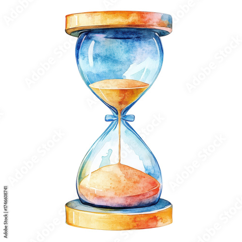 Watercolor hourglass art on transparent background