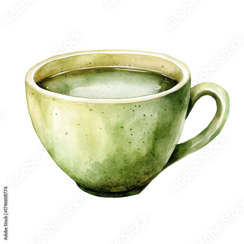 A green watercolor cup on transparent background
