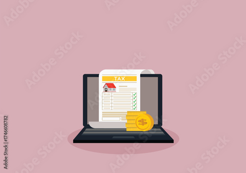 Concept tax payment. Data analysis, paperwork, financial research report and calculation of tax return. Payment of debt
