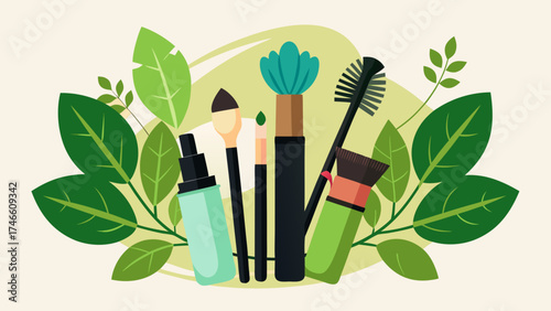 vector illustration of a brush painting with leaves