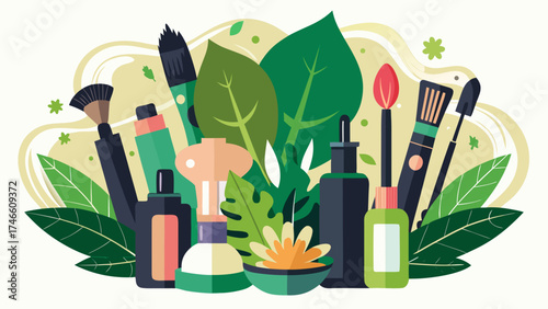 vector illustration of a brush painting with leaves