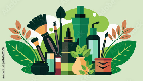 vector illustration of a brush painting with leaves