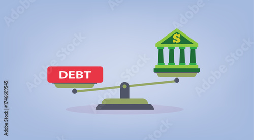 Balancing debt against financial gains on scale
