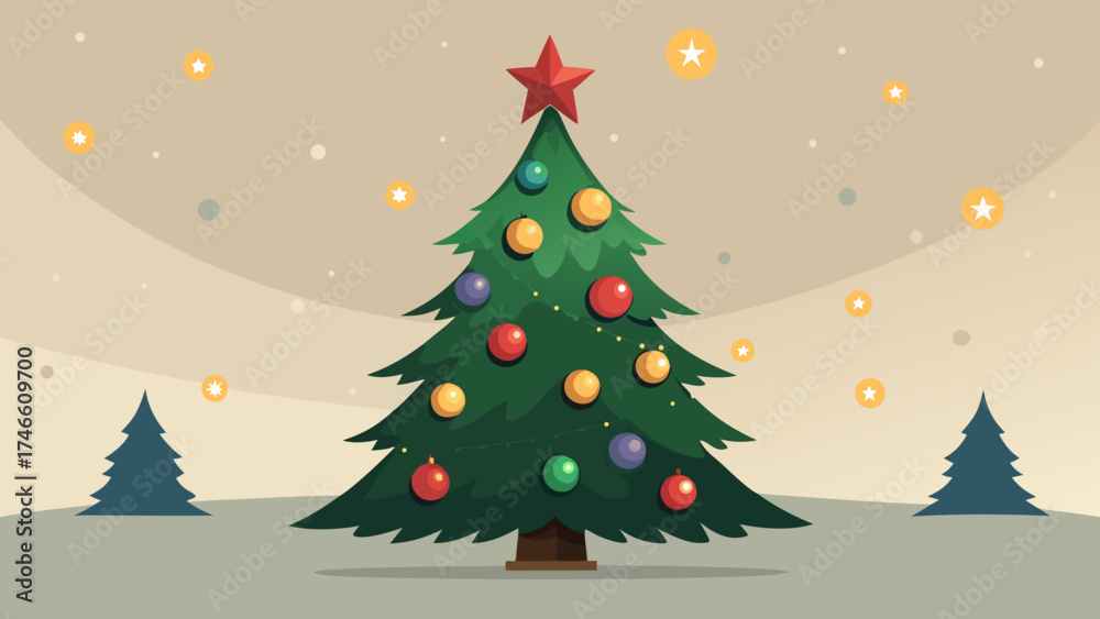 Fototapeta premium Vector art of christmas tree with colorful ornaments and a star