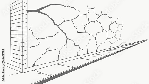 Cracked Wall Brickwork Sidewalk Urban Decay Architectural Illustration Design Element.