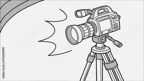 Professional Video Camera on Tripod Filmmaking Equipment Broadcast Illustration.