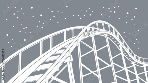 Roller Coaster Ride at Night Abstract Illustration Amusement Park Attraction Fairground Design Vector Graphic.