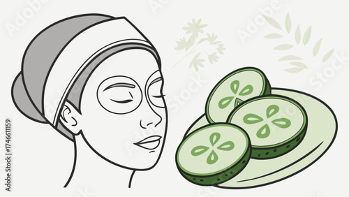 Facial Skincare with Cucumber Mask.