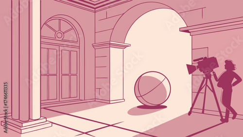 Filmmaking Scene Classic Camera Interior Shoot Art Installation Studio Setup Cinematography Vintage Movie Camera Photographer Silhouette Artistic Shot Elegant Interior Architectural Det.