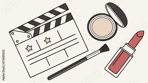 Flat Lay of Makeup and Clapperboard.