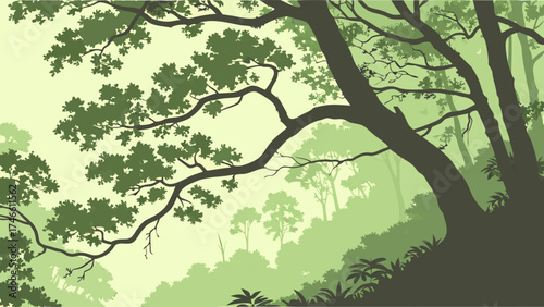 Forest Canopy Illustration in Green Tones.