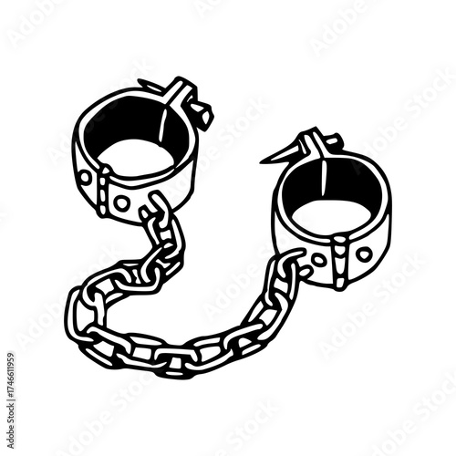 vector illustration of metal handcuffs with connecting chain