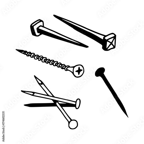 assorted construction fasteners vector set