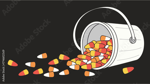 Halloween candy corn in bucket autumn treats sweet candy fall sweets bucket of candy spilled candy festive sweets holiday candy october treats candy corn illustration seasonal sweets c.