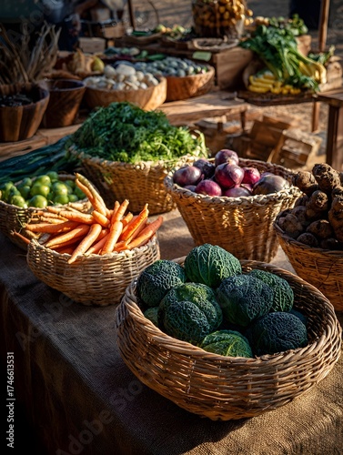 Local farmers market stalls with fresh organic fruits and vegetables – sustainable agriculture and zero-mile produce