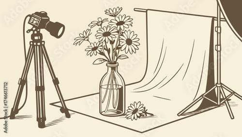Studio Photography Setup with Flowers.
