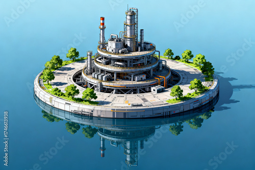 Circular industrial facility on water