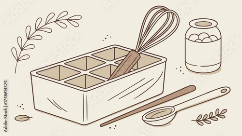 Kitchen Utensils and Ingredients in a Minimalist Style Illustration.
