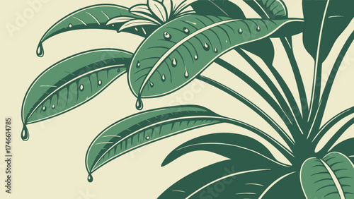 Tropical Leaves Botanical Illustration Green Leaf Design Abstract Nature.