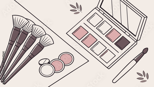 Makeup and Beauty Tools Flat Lay Vector Illustration.