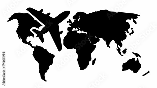 Travel the world airplane flying worldwide map vector art global adventure destination flight