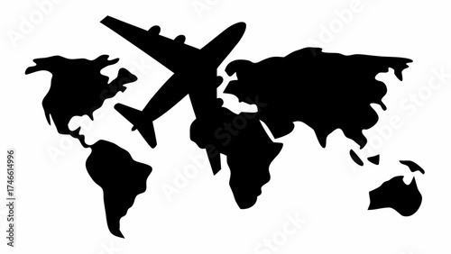 Global travel journeys begin here with airplane over world map illustration for airline marketing