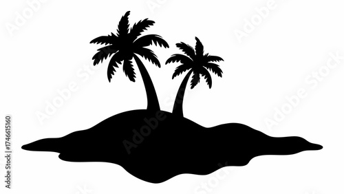 Tropical island silhouette with palm trees, perfect summer vacation getaway, island paradise escape, vector