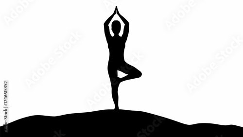Silhouette of a person in tree pose, finding balance and peace through mindful yoga practice outdoors