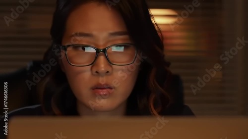 Focused woman working on laptop