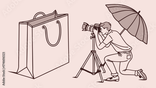 Photographer taking picture of Shopping Bag - Flat Design Illustration.