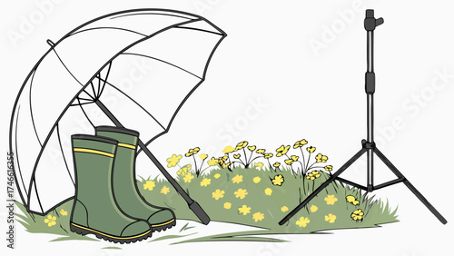 Photography Equipment Setup in a Field.