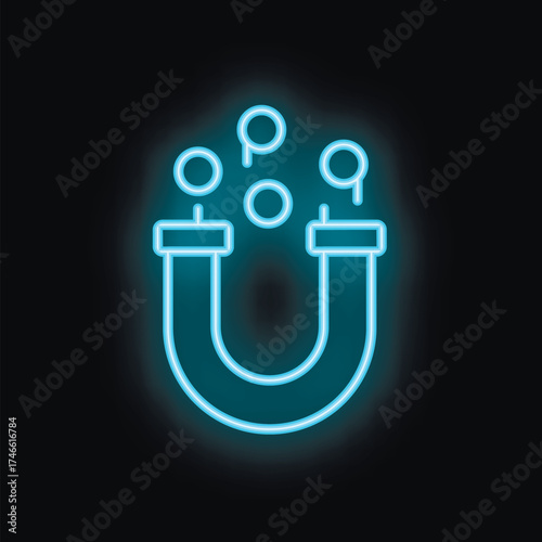 Blue neon icon of a magnet attracting leads, representing the concept of inbound marketing