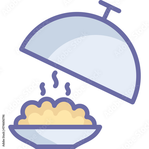 Chef Platter Icon – Food Serving Symbol, Restaurant Service, Cloche with Hand Illustration
