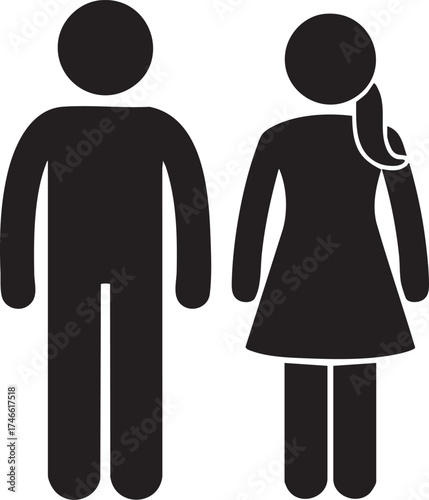 Gender Signs Symbol Set with Man and Woman Silhouettes Vector Icon for Public Bathroom or Restroom Design