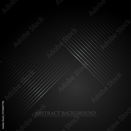Dark Metallic Geometric Abstract Background with Subtle Glowing Silver Diagonal Lines Intersecting in a Central Point