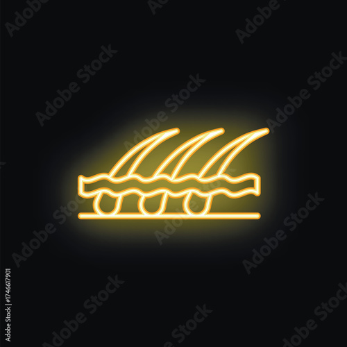Neon sign illustrating hair growing from follicles in the skin