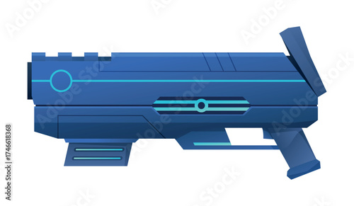 An illustration of a futuristic weapon with smooth contours and bright accents, perfect for a sci-fi setting. The sleek blue body hints at advanced technology for exciting battles.