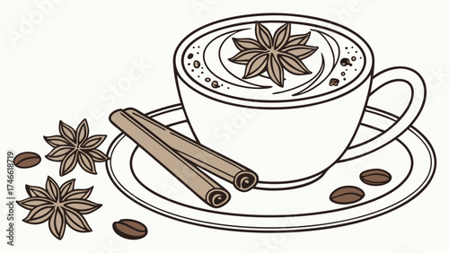 Spiced Beverage Illustration with Decorative Elements.