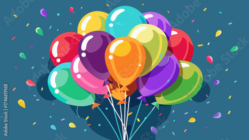 Vector art of colorful balloons floating in the air with confetti for a party or event