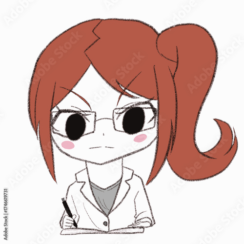 白衣を着た女の子が勉強している