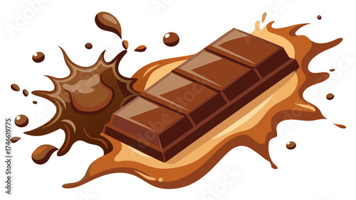 Vector art of delicious chocolate bar with splash of chocolate